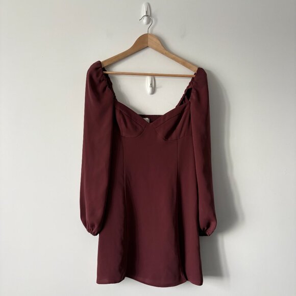 Aritzia Wilfred Novella Dress Long Sleeve Sweetheart Neck Burgundy Red Size 6 - Picture 2 of 6